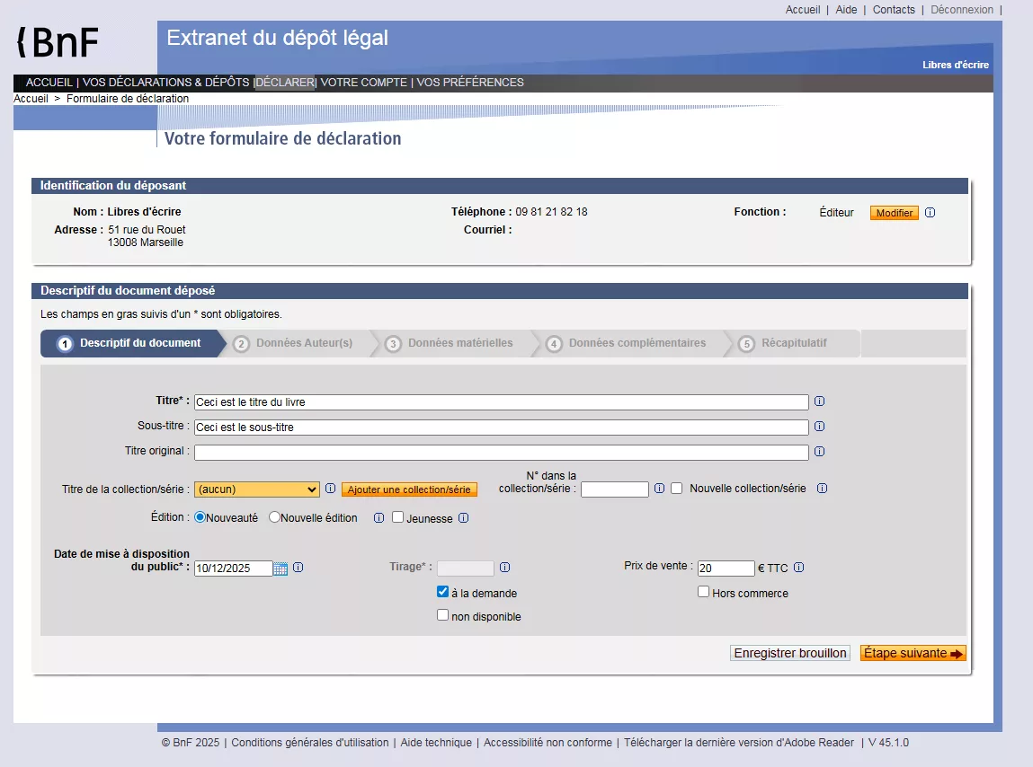 Renseigner les métadonnées du livre
