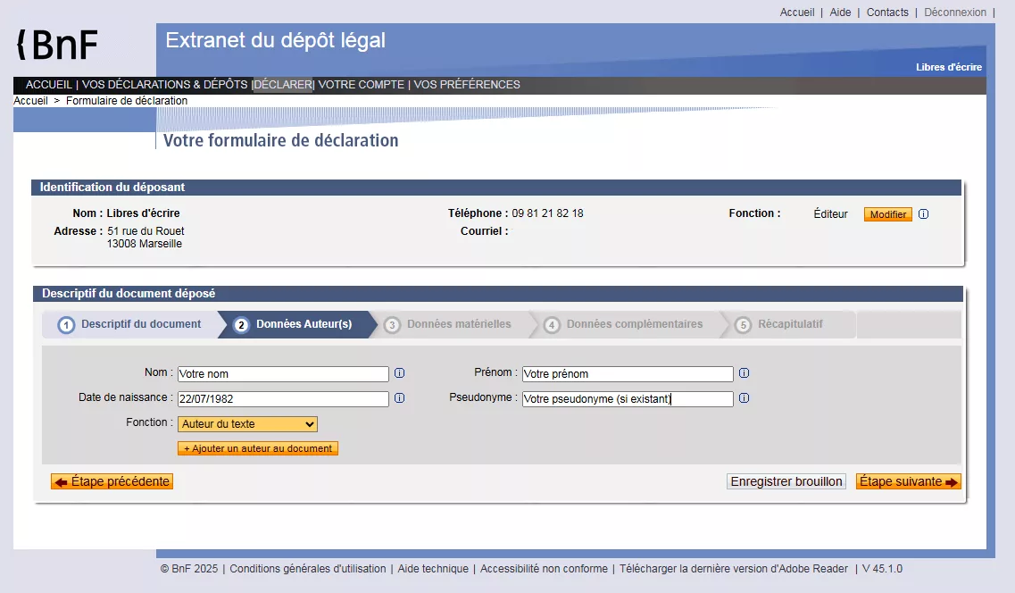 Renseigner le profil d'auteur